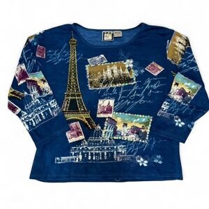 Take Two Clothing Co. Vintage Paris Scene Sequin Long Sleeve Top Size L